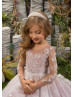 Beaded Ivory Lace Tulle Flower Girl Dress With Pink Lining